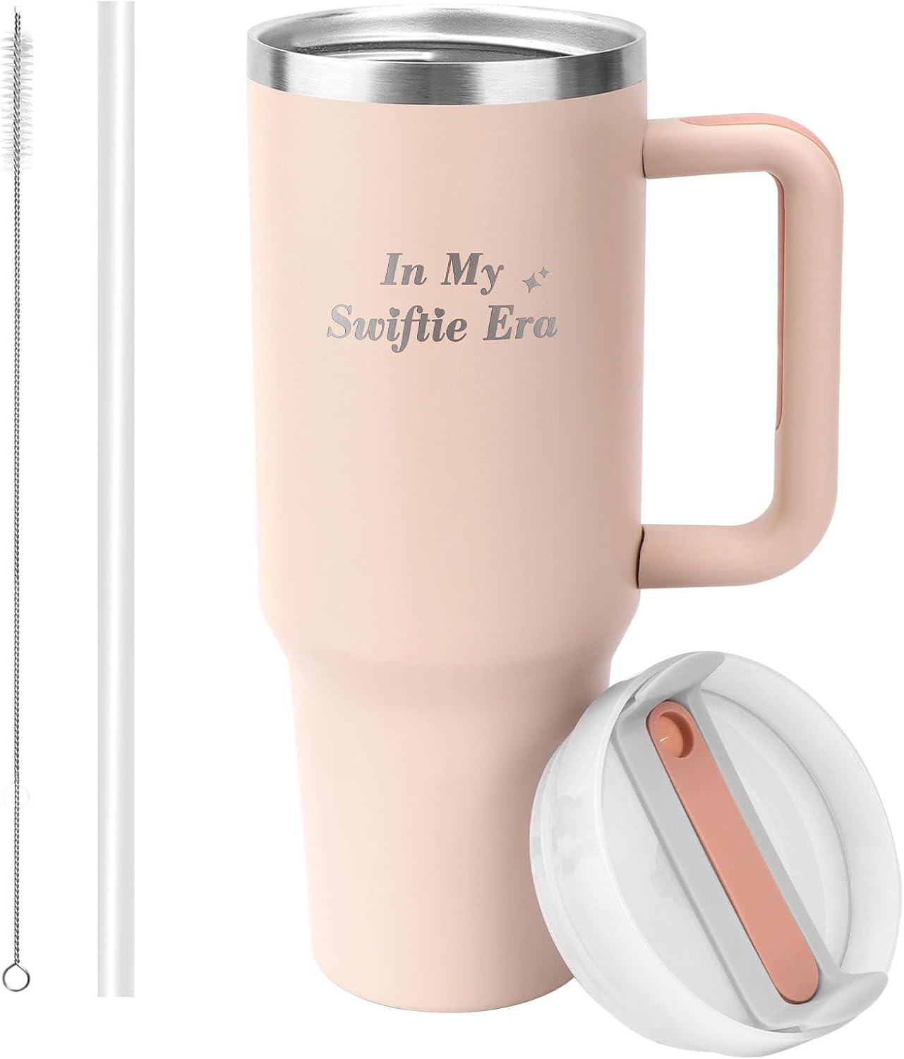 WALLFID 40oz Insulated Stainless Steel Tumbler with Handle,Comes with Straw and Cleaning Brush,Large Capacity Travel Cup for Coffee and Juice,for Music Fans and Women.(Swiffite)