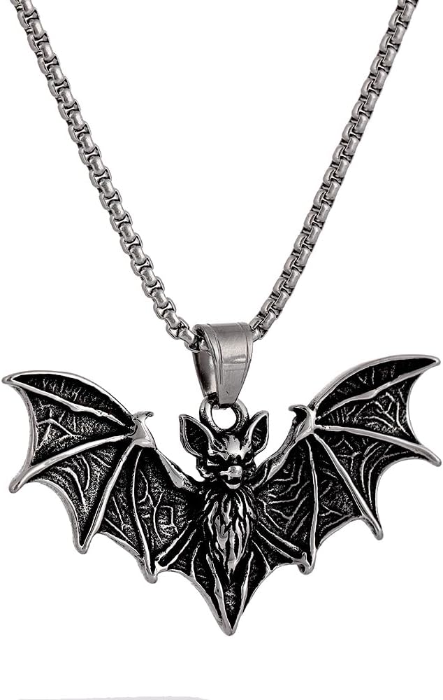 YWMAN Bat Necklace for Men - Stainless Steel Vampire Pendant, Gothic Halloween Goth Jewelry‌
