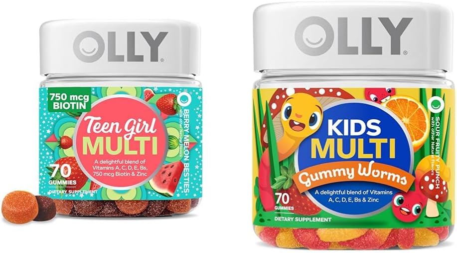 OLLY Teen Girl Multi Gummy, Kids Multivitamin Gummy Worms, Vitamins, Minerals, Immune Support, 35 & 45 Day Supply