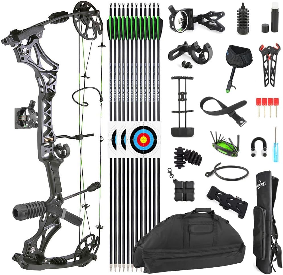 SHARROW Archery Compound Bow Kit 30-70lbs Adjustable Hunting Bow Adult Right Hand Compound Bow and Arrow Set IBO 320fps for Outdoor Shooting