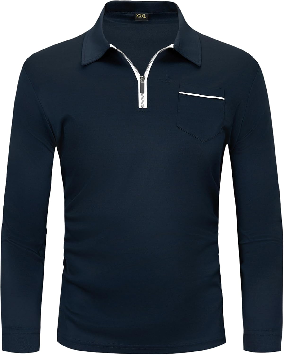 Mens Polo Shirts Casual Solid Color Long Sleeve T-Shirt Golf Tops