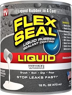 Flex Seal Liquid, 16 oz, White, Liquid Rubber Coating Sealant, Waterproof, Flexible, Breathable, and UV Resistant, Roof Repair, Basements, RV, Campers, Trailers, Marine, EPDM, Masonry