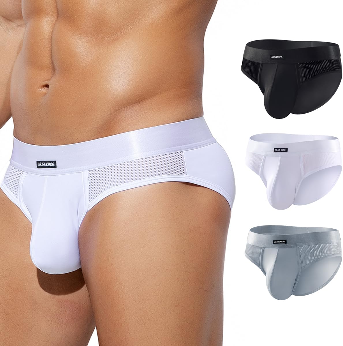 Casey Kevin Men's Underwear Briefs Sexy Mesh Low Rise Breathable Underpants 3 Pack