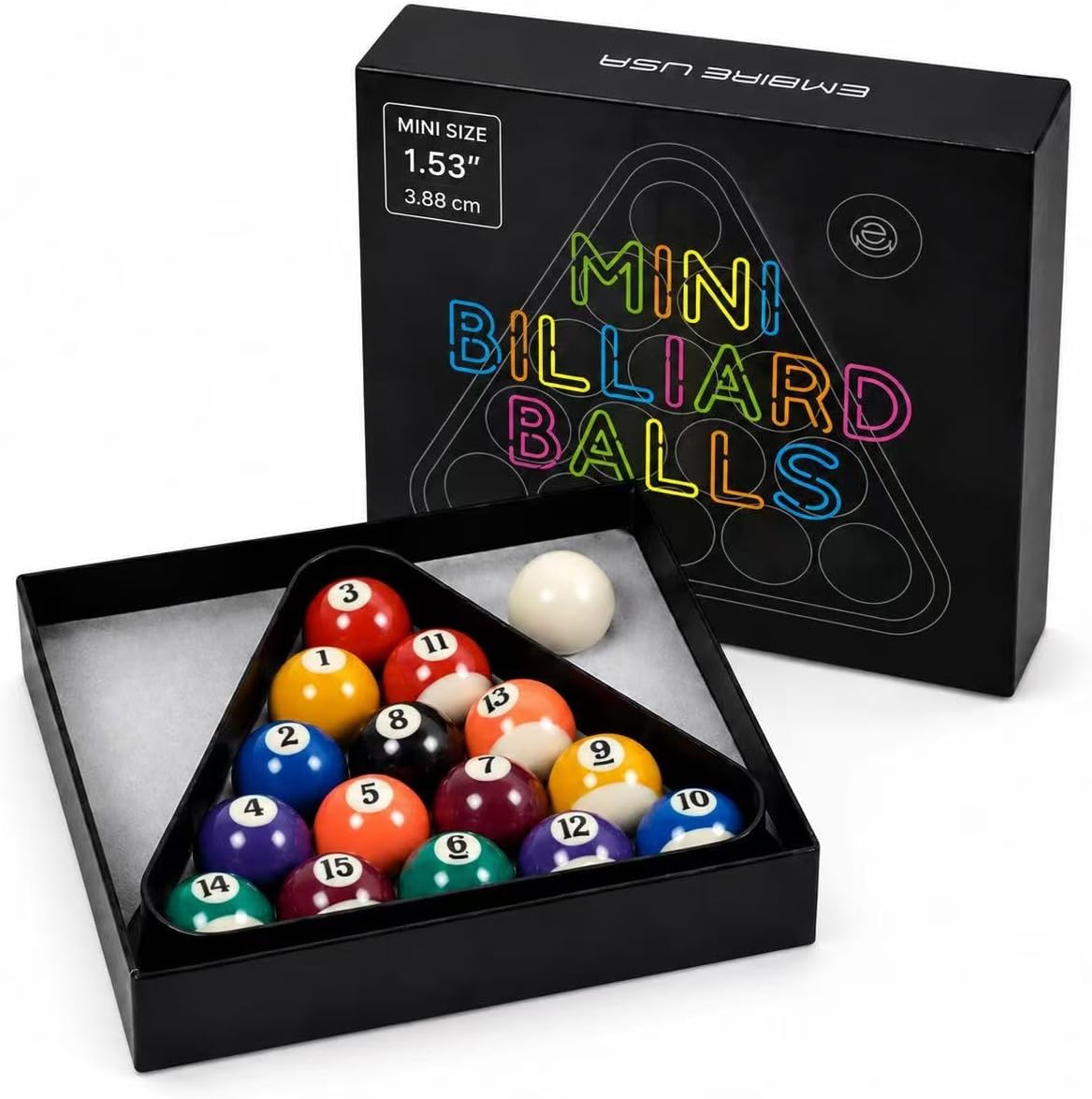 Mini Billiards Pool Ball Set, 1.5 Inch | Complete billiards ball set made for small or novelty pool tables. Great for game rooms, practice, and casual play.