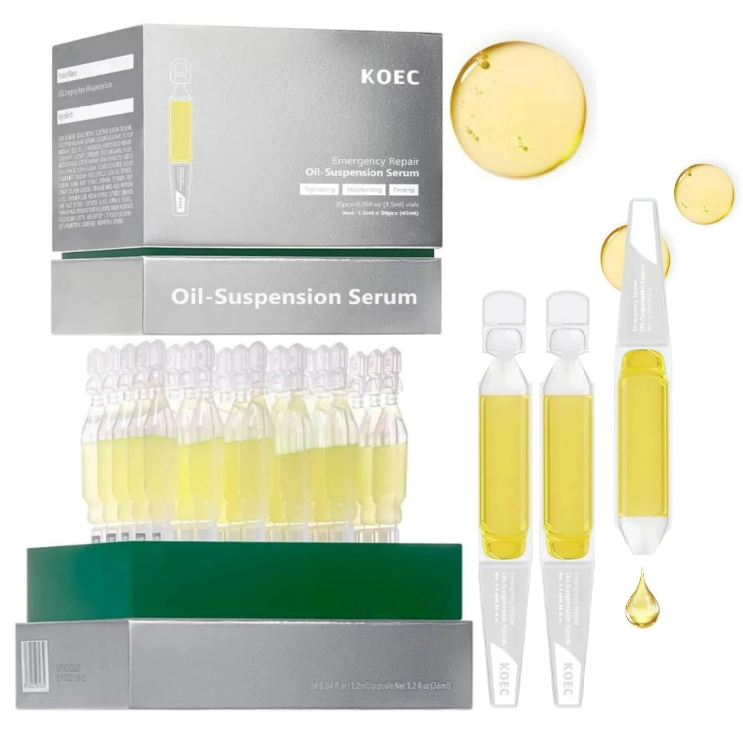 Hyaluronic Acid Serum for Face, Collagen Oil Repair Serum, 1.5ml x 30 Vials, Emergency Repair and Firming Oil Suspension for Face, Reduces Wrinkles, Suitable for All Skin Types by KOEC