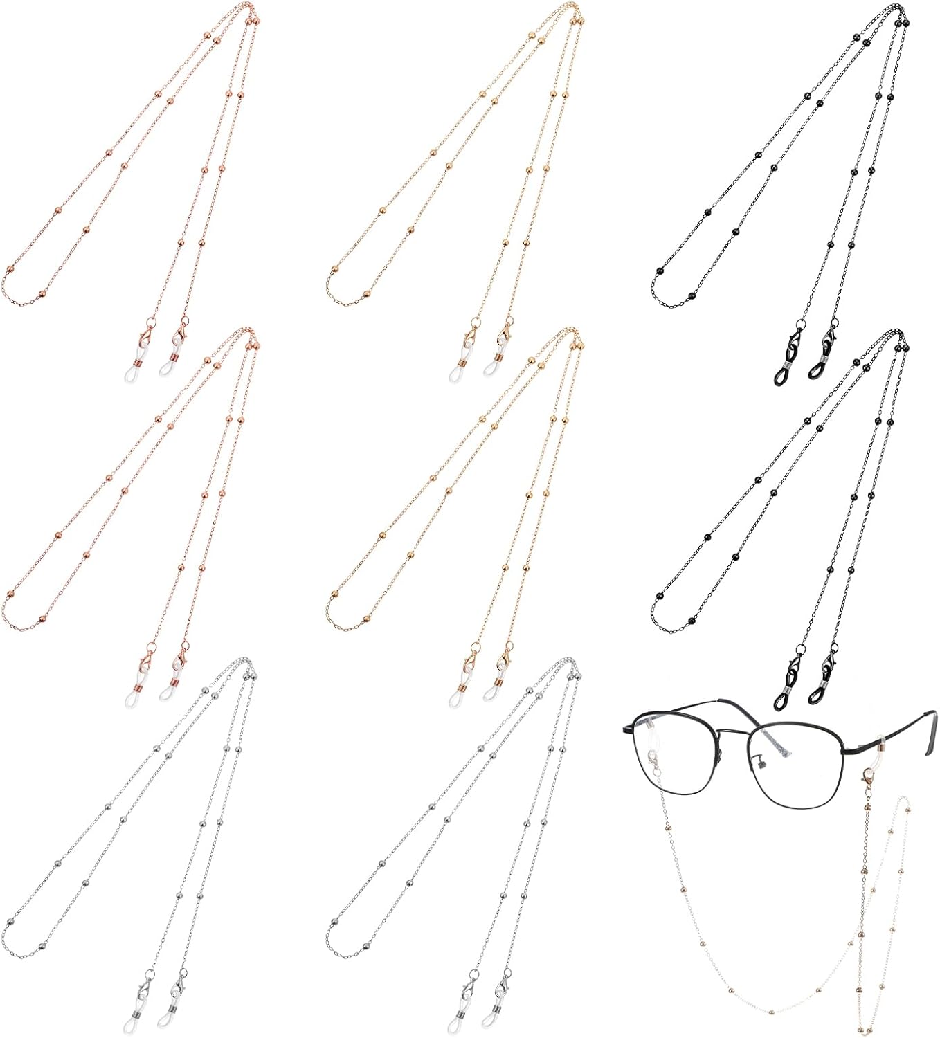 Giantree 8 Pcs Stylish Eyeglasses Chain for Women, Stainless Steel Glasses Chain, Sunglasses Strap Holder Eyewear Chains Reading Lanyard for Women Men