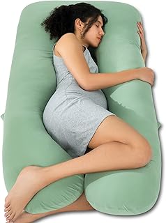QUEEN ROSE Cooling Pregnancy Pillows, U Shaped Full Body Maternity Pillow for Pregnant Support, Rayon Derived from Bamboo, Buttery Soft, Super Breathable for Hot Sleeper, Green