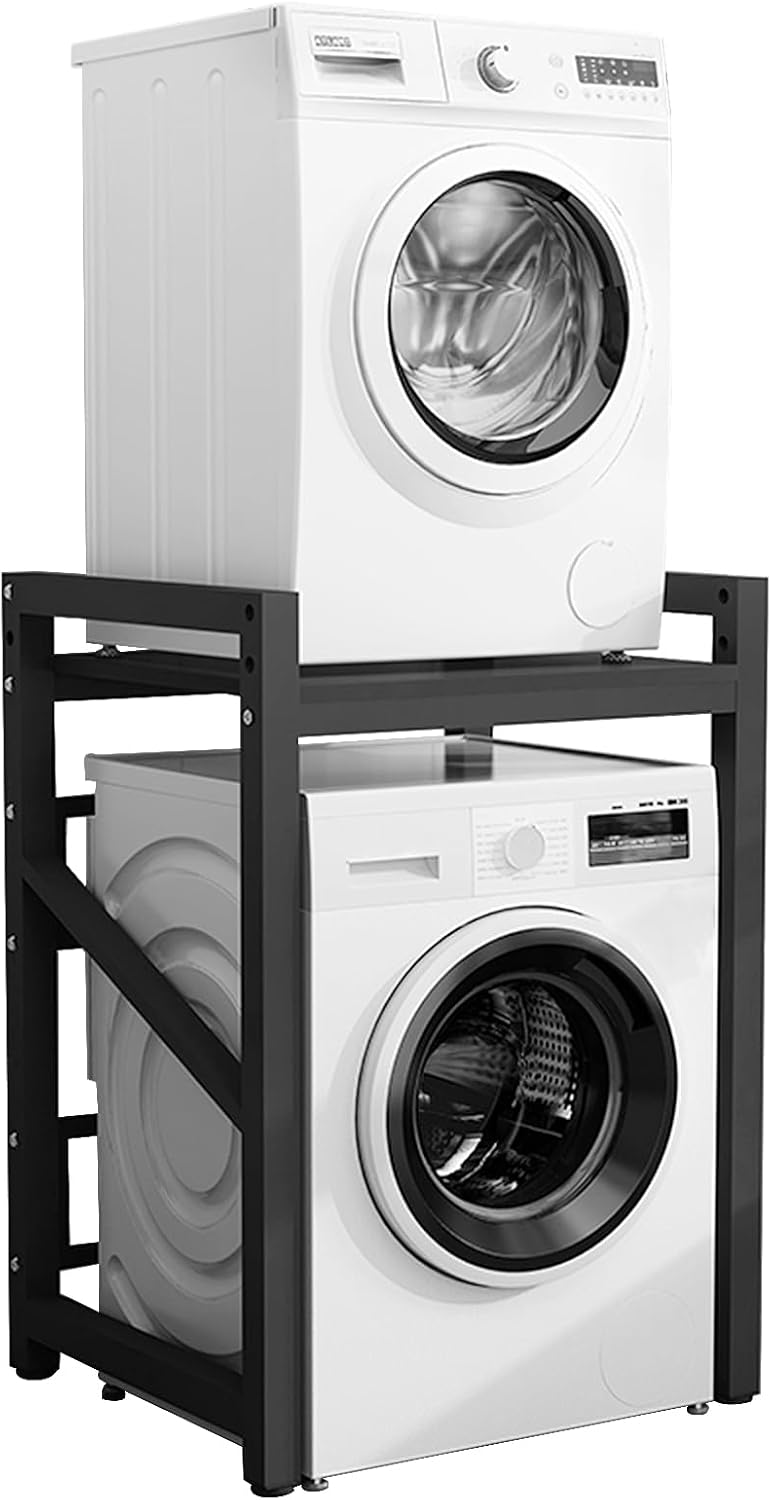 Washer Dryer Stacking Kit, Tumble Dryer Stand with 3 Height Adjustable, Washing Machine Rack for Bathrooms, Laundry and Kitchen, 260KG Load Capacity, 4x4 CM Thick Metal Frame (Black)
