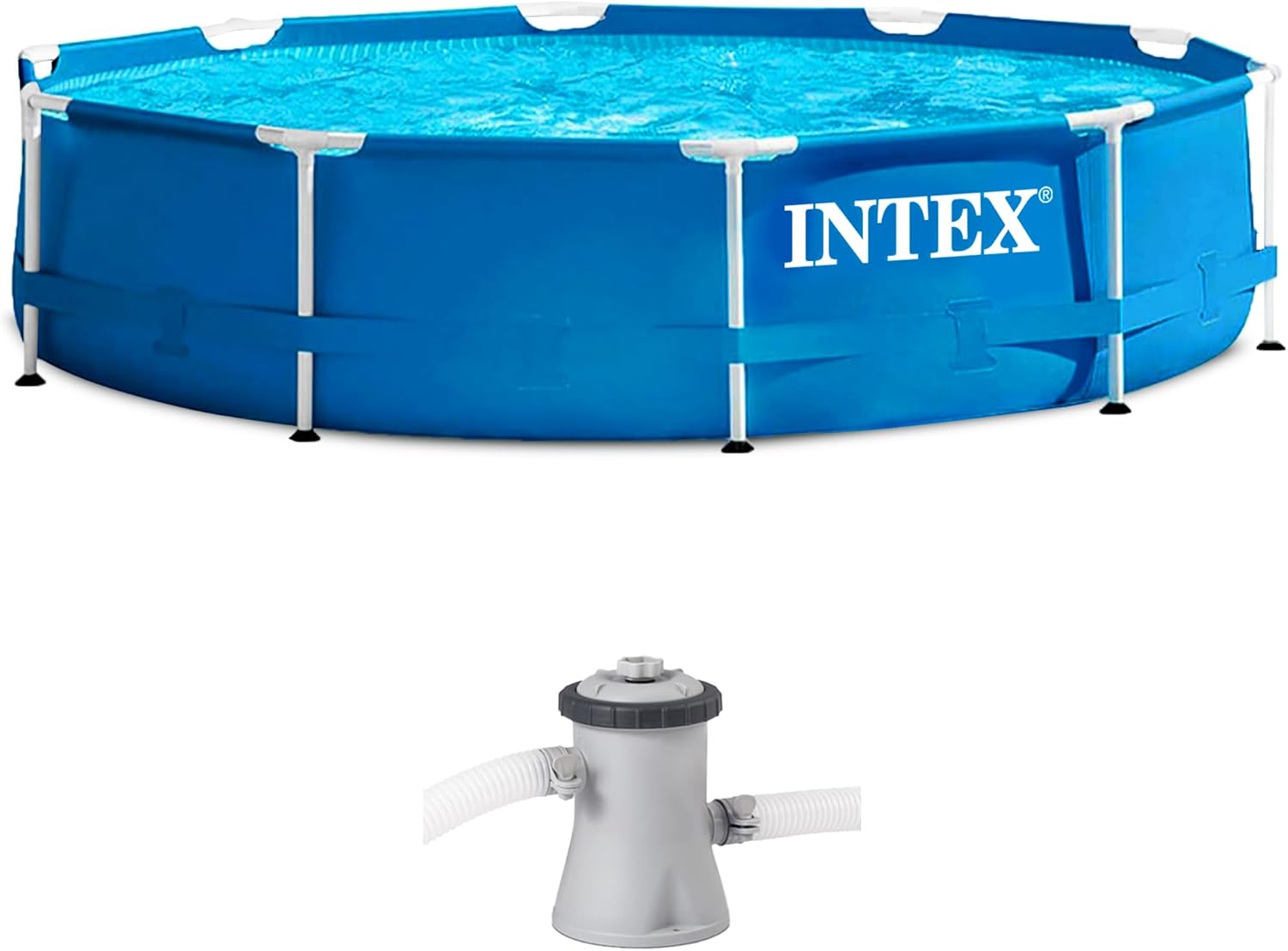 INTEX 28201EH Metal Frame Above Ground Swimming Pool Set: 10ft x 30in – Includes 330 GPH Cartridge Filter Pump – Puncture-Resistant Material – Rust Resistant – 1185 Gallon Capacity