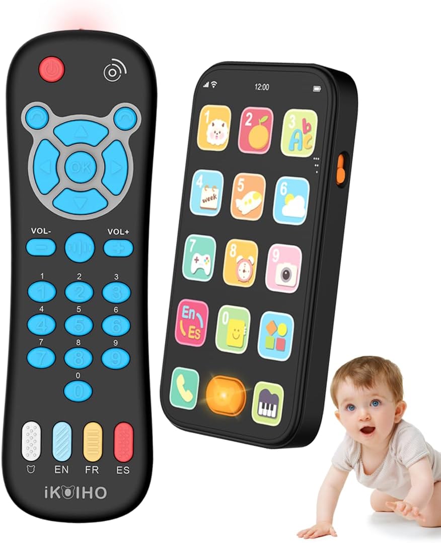 Baby Remote Control Toy Phone, Realistic Kids Phone Toy Remote with Music and Light for 1 Year Old Boys Girls Gifts, Early Education Learning Baby Toys for 6 to 12 Months 12-18 Months Child Infant