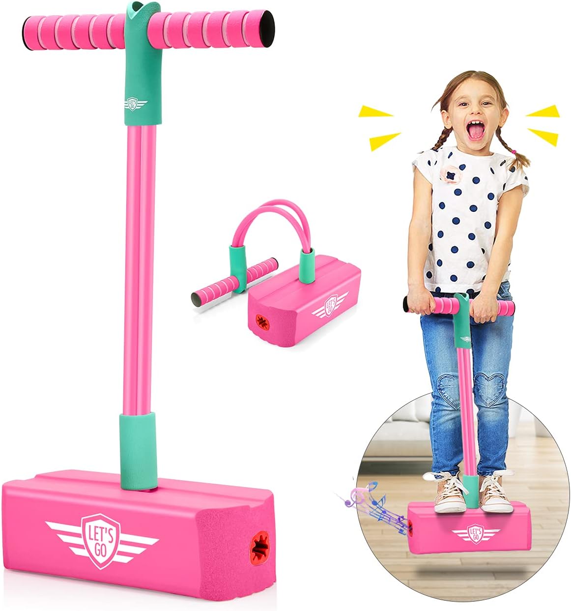 Toyzey Pogo Stick Jumper for Girls and Boys Ages 3-12 - Indoor Toy, Jumperoo for Autistic Children - Rose Red