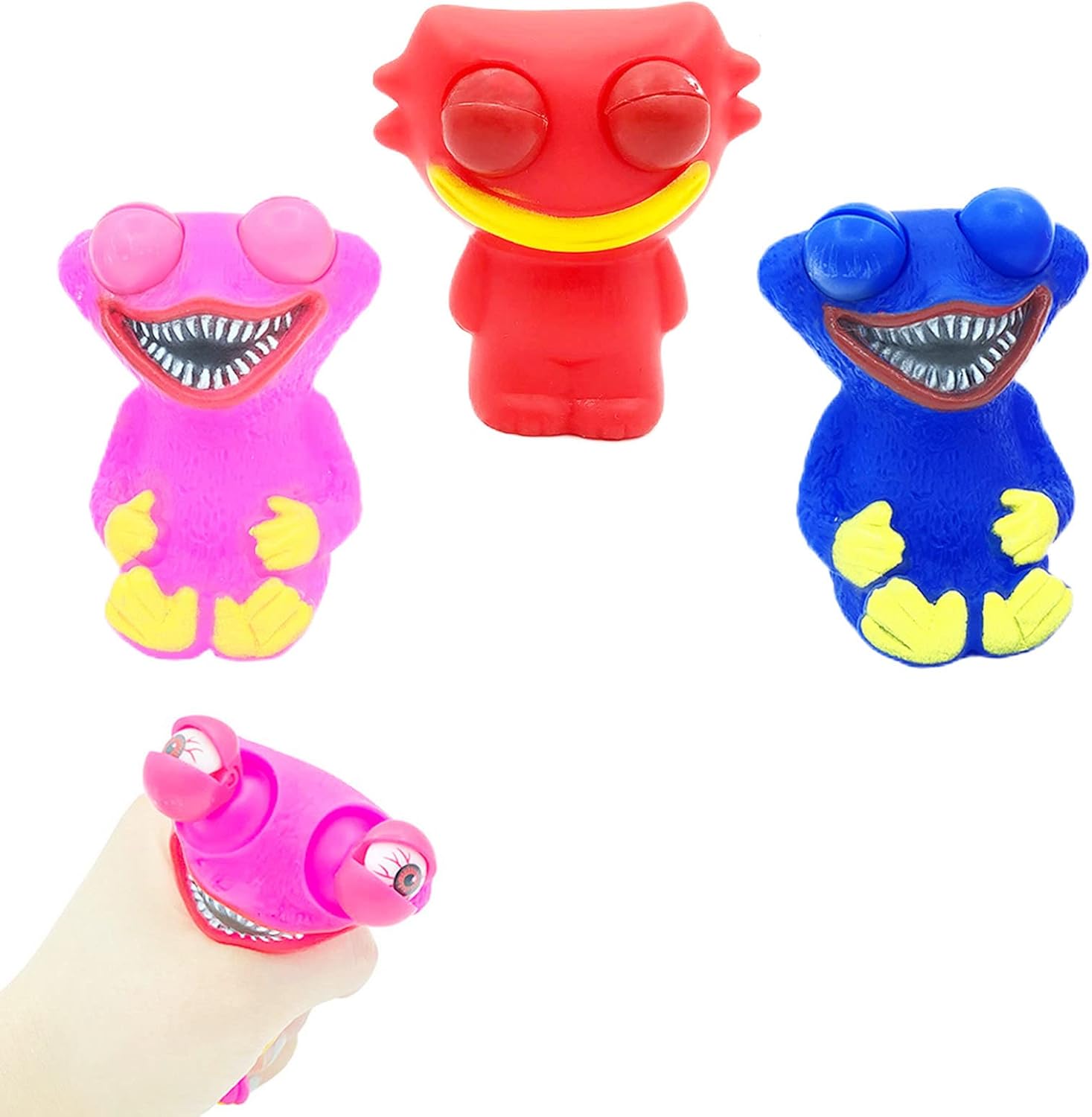 3Pcs Funny Poppy Playtime Game Pinch Toy Squishy Squeeze Toy Age 3+ with Pop Out Eyes,Eye Popping Stress Toy Squeeze Toys,Fidget Toy Xmas Stocking Fillers for Kids Boys Girls Adults Birthday