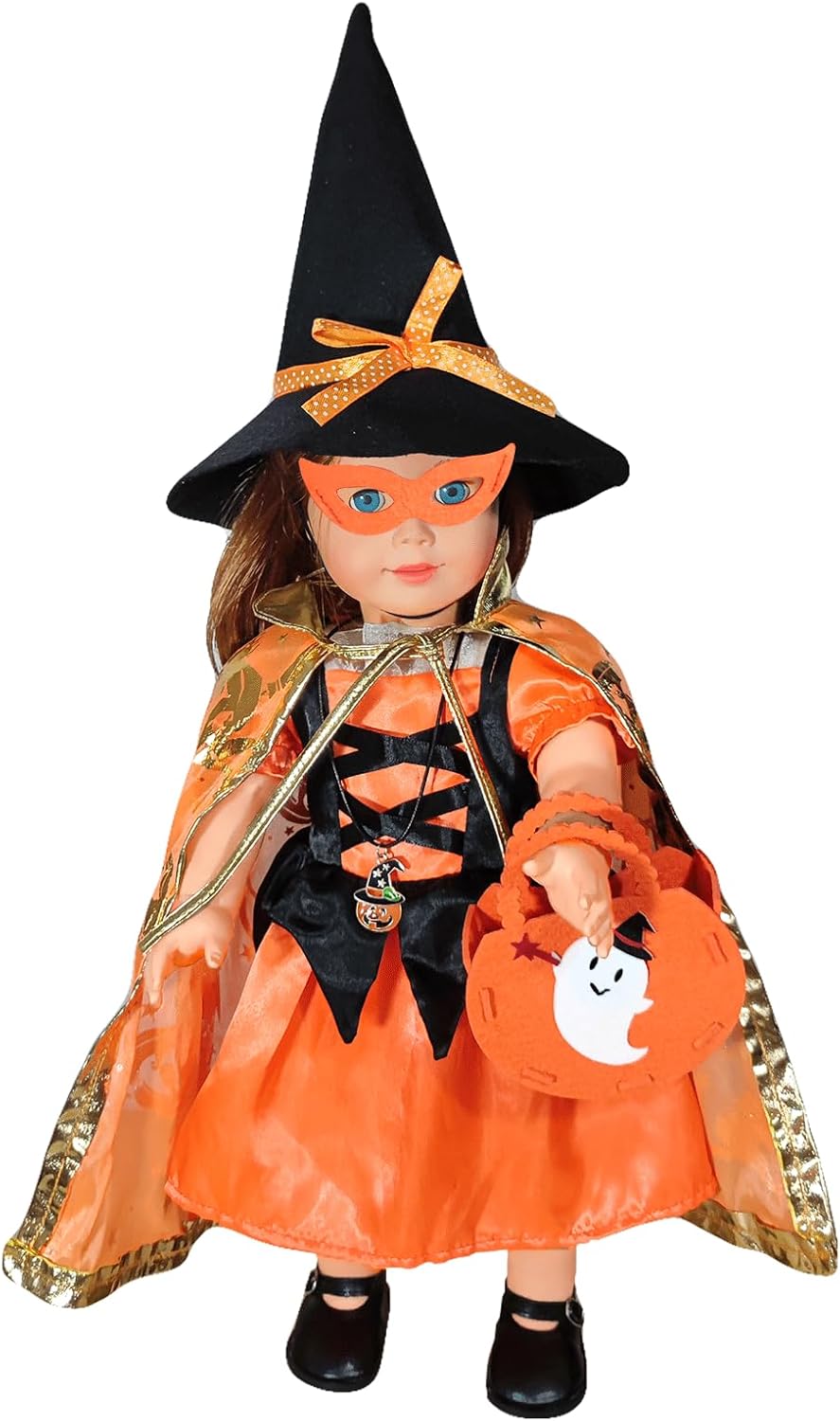 Halloween-Doll-Clothes Outfits Pumpkin with Lantern for 18-inch-Dolls - American Doll Halloween Costumes Gifts for Little Girls -Yellow