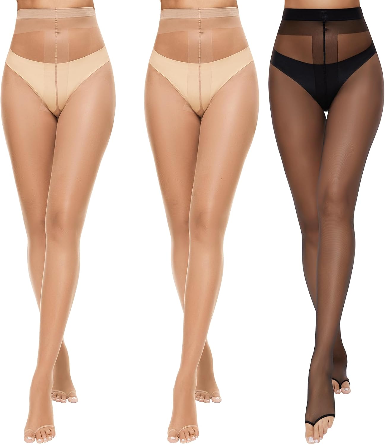 Yilanmy Toeless Tights for Women Sheer Ultra Thin Tights Control Top Toe Open Pantyhose 3 Pairs