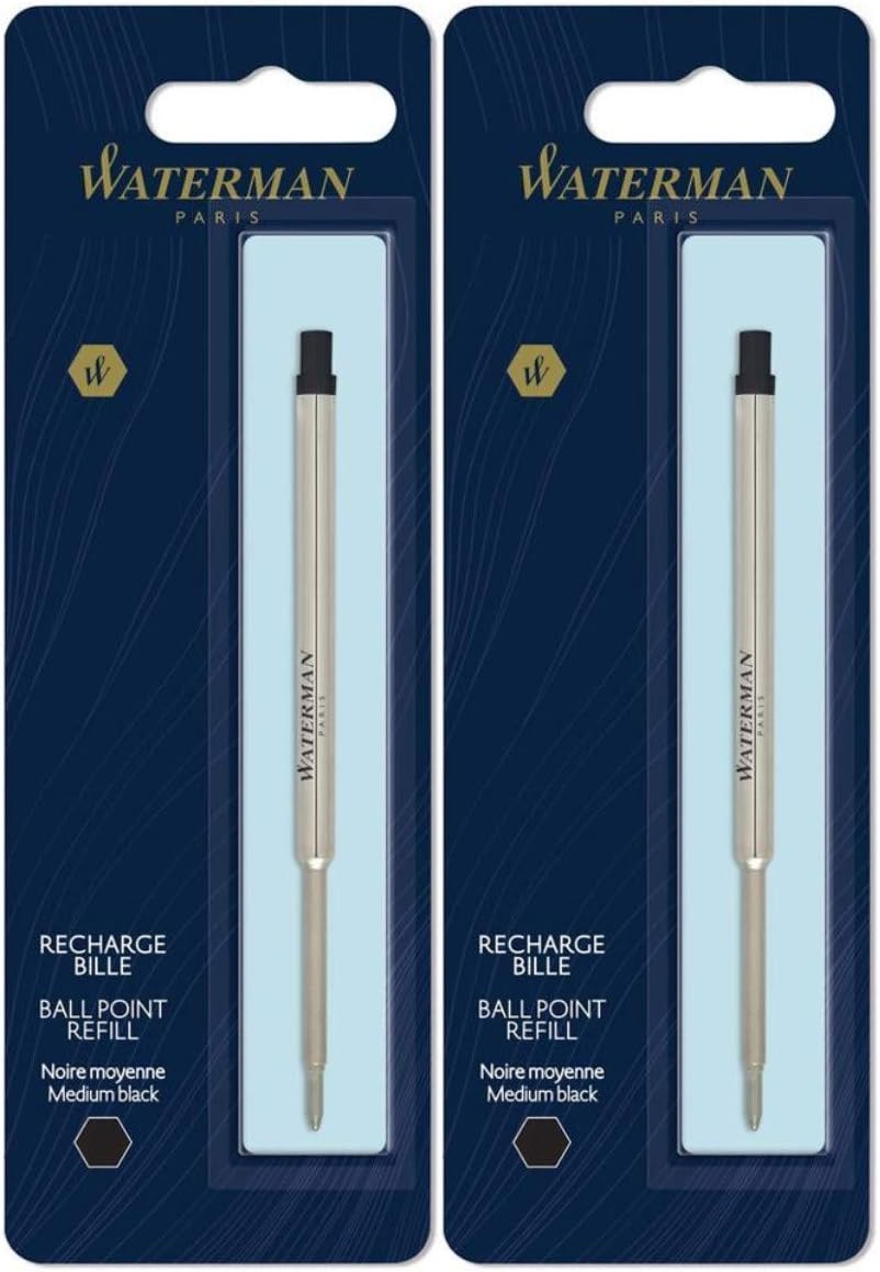 Waterman Black Medium Point Ballpoint Pen Refill (2 Pack)