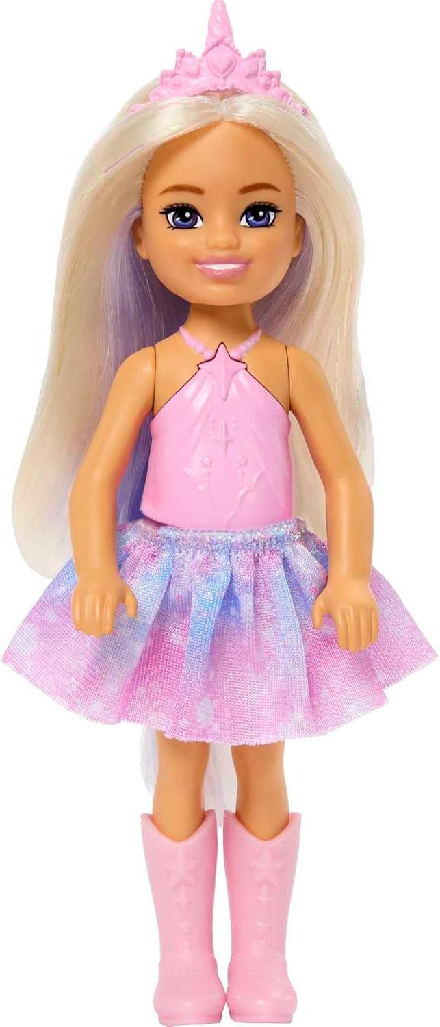 Barbie Dreamtopia Chelsea Unicorn Small Doll with Detachable Tail, Horn Headband Accessory & Lavender Hair, Bends at Waist