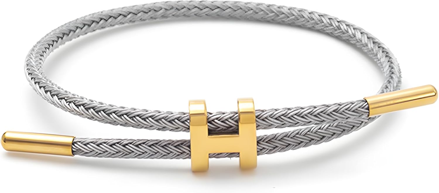 Bracelet with Adjustable Design Polished H Shape Buckle, Bracelets for Women, 18k Gold-plated Buckle Design Titanium Steel Wire Rope Women's Gift Jewelry
