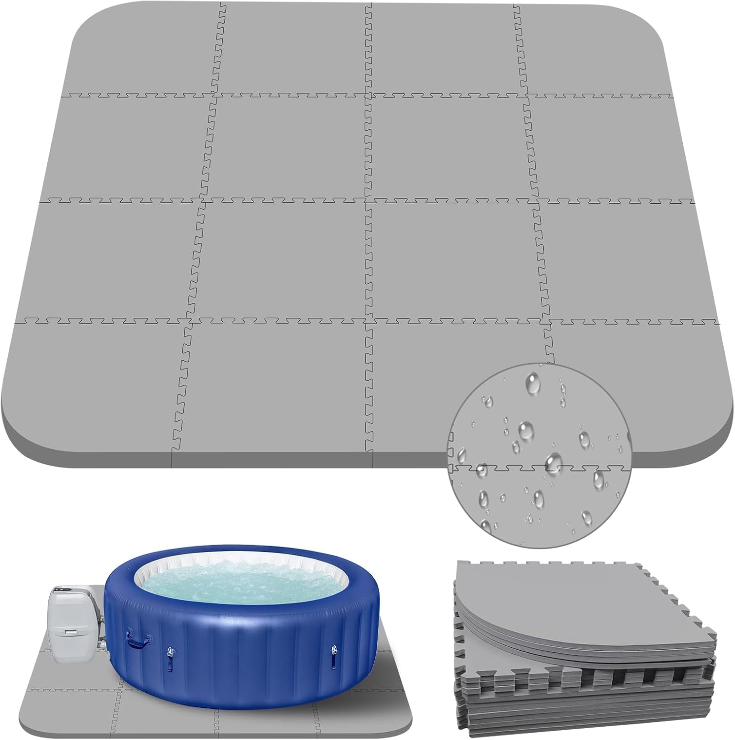 1/2" Extra Thickness Hot Tub Mat & Pad for Inflatable Tub, 85*85 Inch Large EVA Foam Padding Foundation With Interlocking, Non-Slip Durable Inflatable Hot Tub Mat for Outdoor Indoor,Easy Clean(Gray)