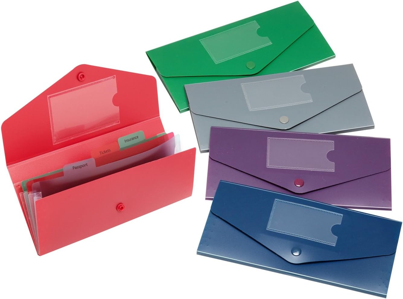 Snopake DL Fusion Travel Holder 3-Part – Fusion Assorted [Pack of 5] Ref: 15699,Blue/Green/Purple/Red,24.5 x 23.7 x 3.1