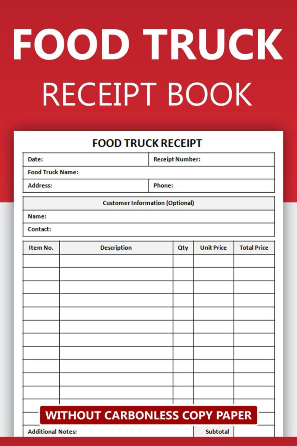 Food Truck Receipt Book: Mobile Food Order Receipt Form | 50 Forms Single-Sided Sheets
