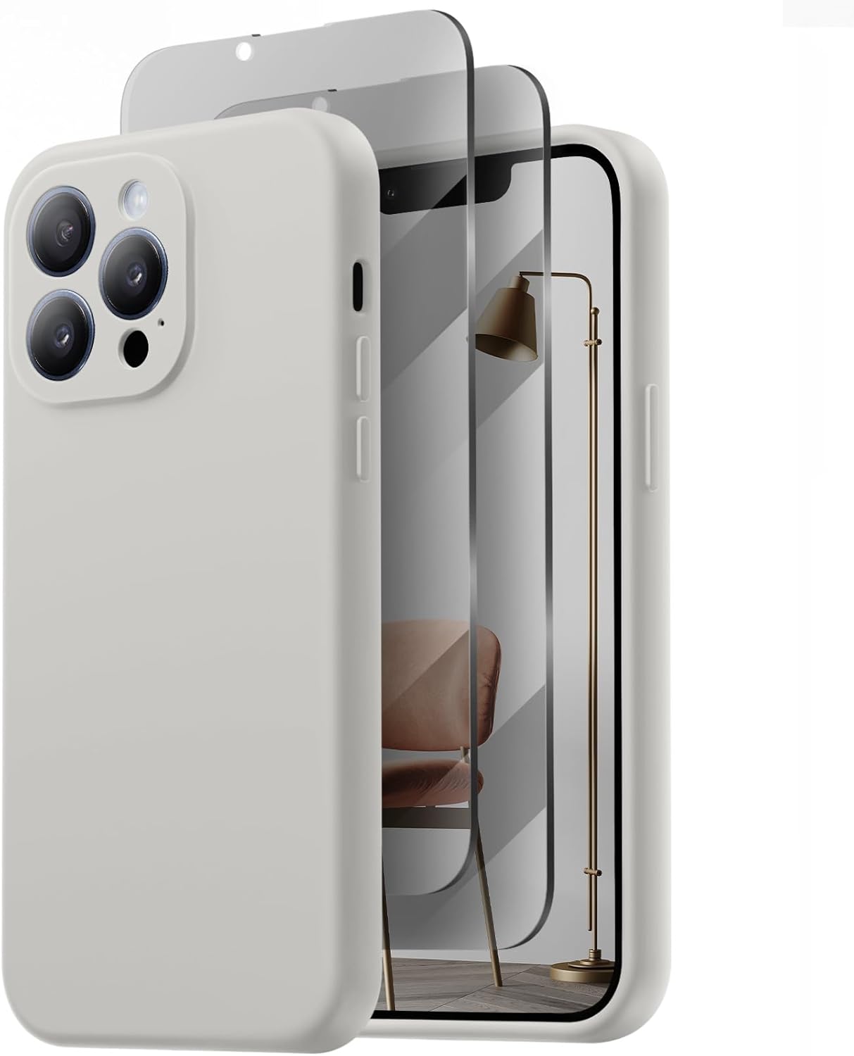 Designed for iPhone 13 Pro Max Case, Compatible with MagSafe, with 2X Privacy Screen Protectors, Full Camera Protection, Silicone Shockproof Protective Slim Phone Case 6.7", Natural Titanium