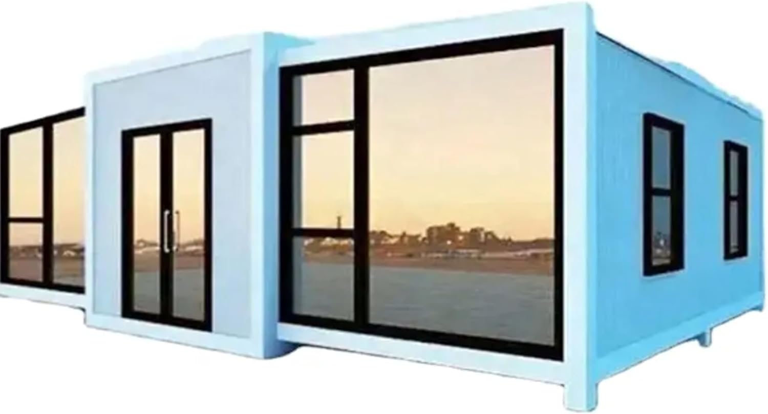 40FT Tiny Homes Portable Prefab House with 3 Bedroom, 1 Full Equiped Bathroom and Kitchen, Prefabricated Container House for Adults Living, Foldable Mobile Home with Steel Frame.