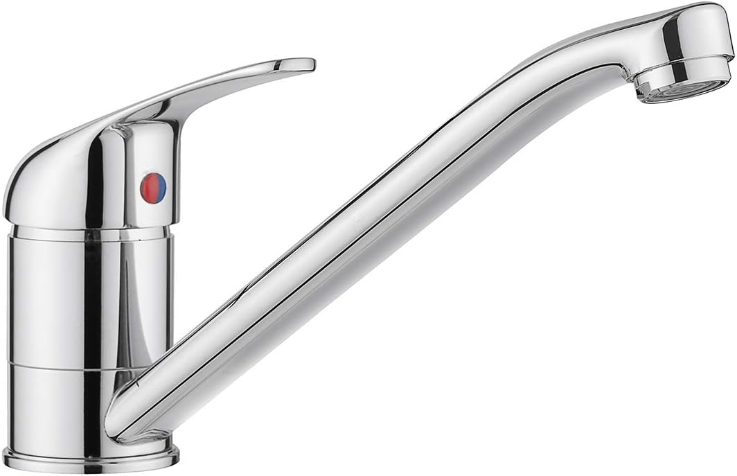 JASSFERRY Single Top Lever Kitchen Mixer Tap - Solid Brass Monobloc Design 360° Long Swivel Spout Chrome Polish Finish for Caravan & Home Sinks