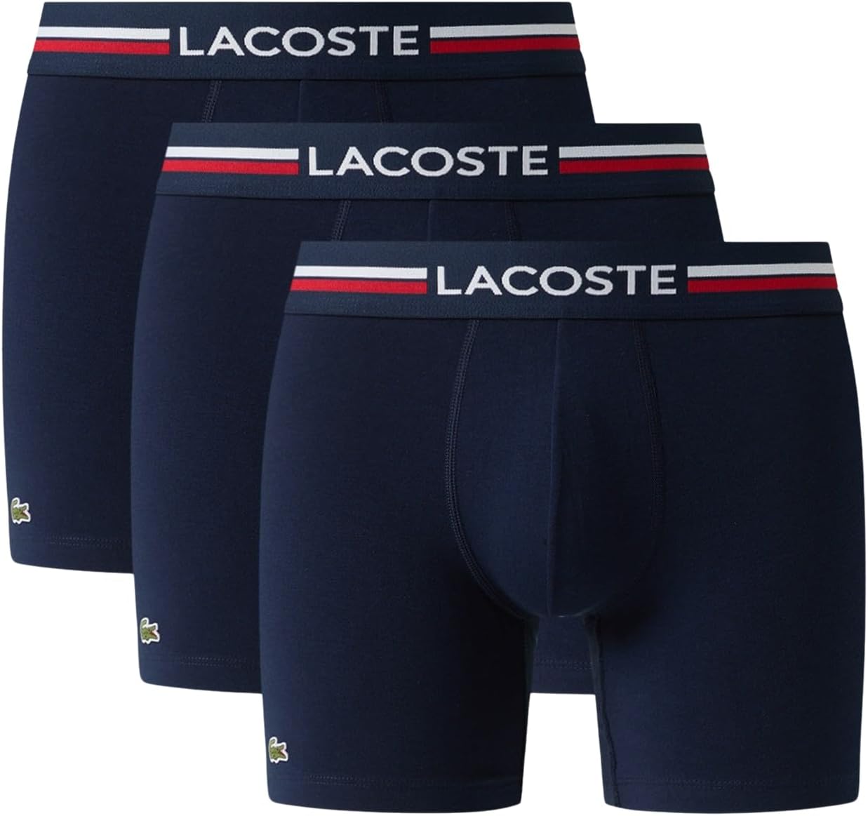 Lacoste mens Cotton Stretch Tricolor Waistband Boxer Briefs, 3-pack (Amazon Exclusives)