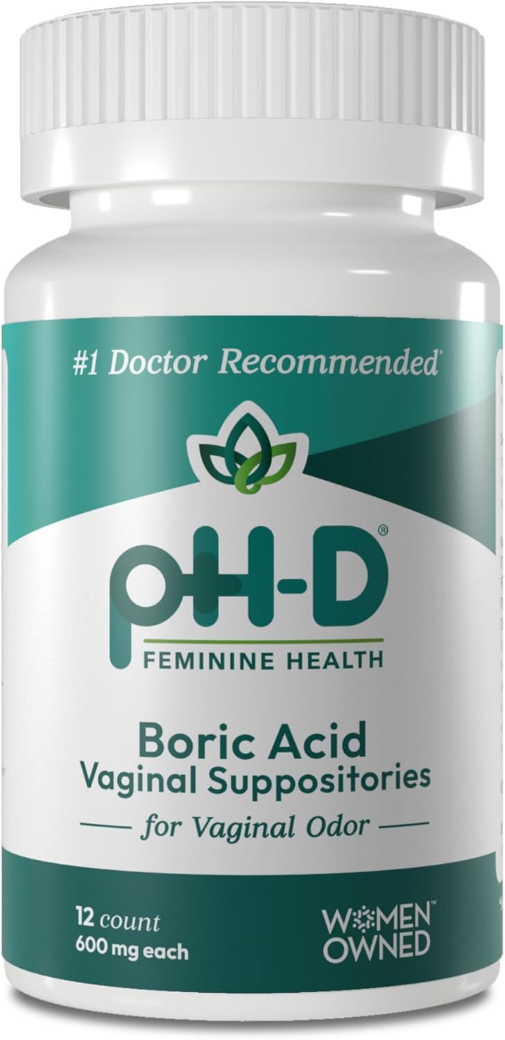 pH-D Feminine Health Support - 600 mg Boric Acid Suppositories - Woman Owned - for Vaginal Odor Use - 36 Count