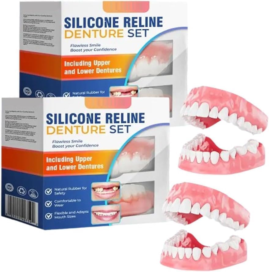 Silicone Reline Denture Set, Silicone Reline Denture Set, Snap On Veneers Teeth, Densurefit Soft Silicone Denture Reline Kit, Dentures Full Mouth (2pcs)
