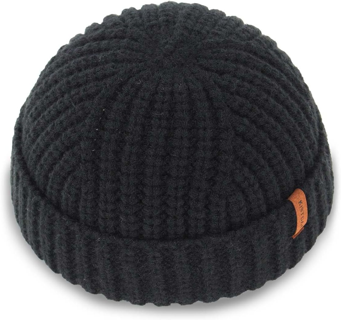 Chunky Wool Fisherman Short Beanie Hats Skull Cap for Men, Mens Thick Skater Streetwear Fishermans Beanie Warm Winter Knit Daily Hat