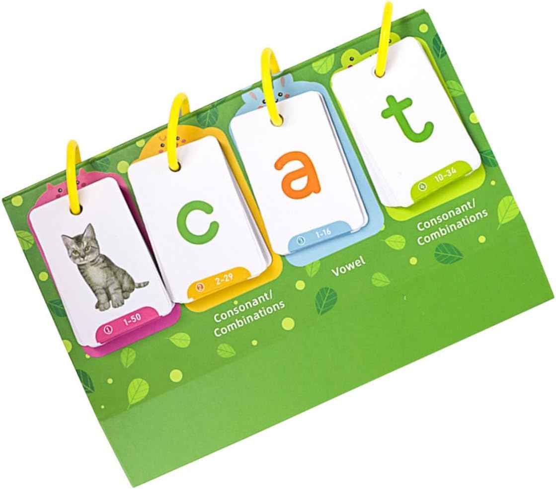 HOODANCOS 129-Piece Educational Flash Cards for Preschoolers Montessori Reading Spelling Learning Kit Interactive Visual Word Cards for Early Learning at Home or School