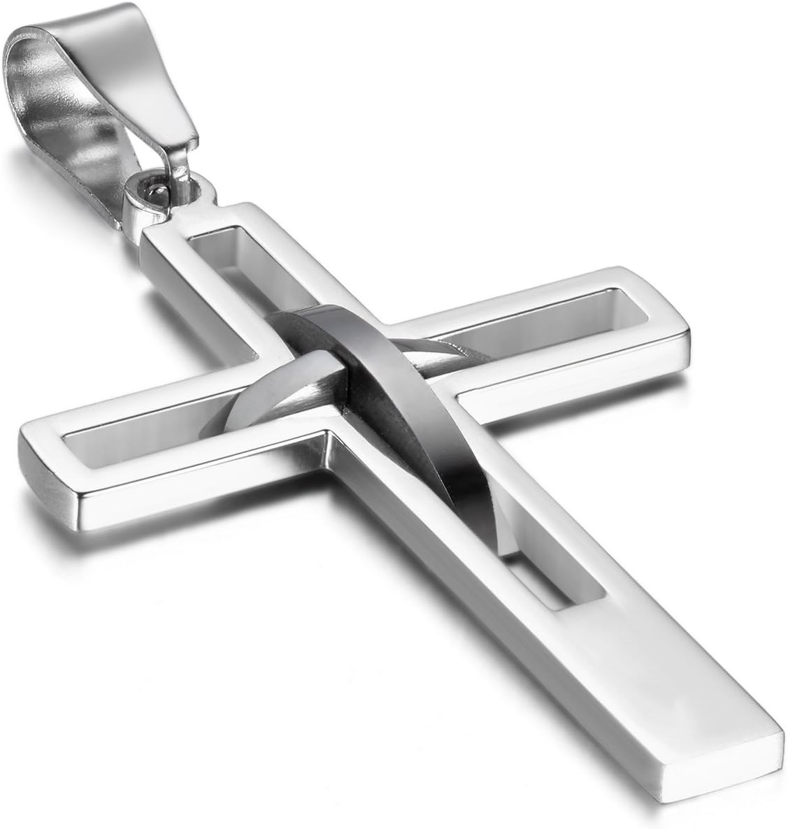 OIDEA Stainless Steel High Polish Hollow Openwork Cross Pendant Necklace for Men Women, Hypoallergenic, Silver, Gold, Black, Blue