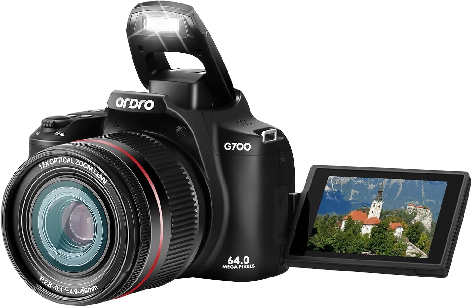 Ordro Digital Camera 3.0" IPS Touch Screen 12X Optical Zoom 30X Digital Zoom 4K 24FPS 1080P Full HD 60FPS AF/MF Vlogging Camera (Black)