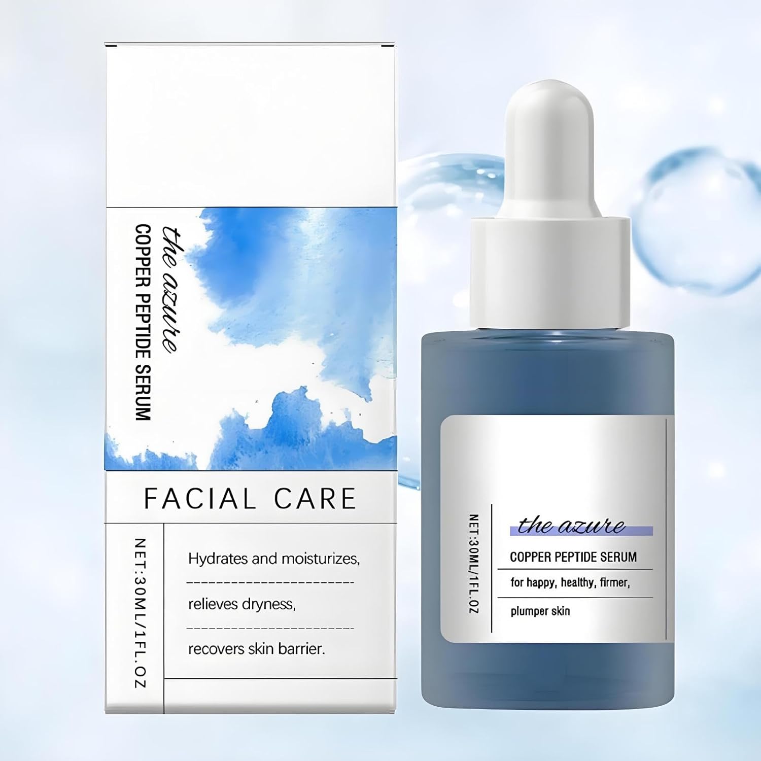 Copper Peptide Face Serum with Hyaluronic Acid, Lightweight Peptide Moisturizer for Smooth, Hydrated, and Radiant Skin – 30ml, 1 Bottle (1pcs)