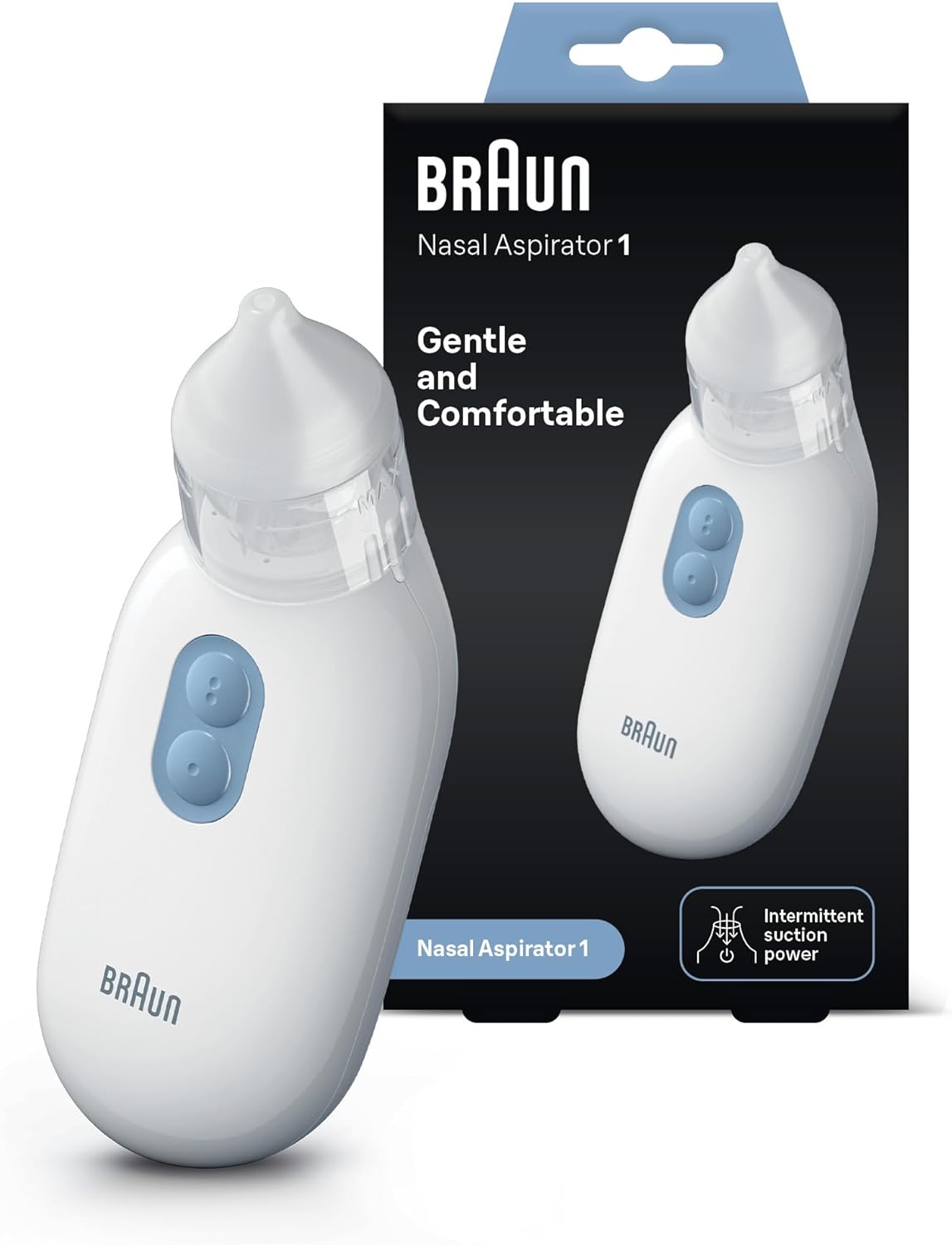 Braun Nasal aspirator 1 - Mucus Remover - Blocked Nose Relief - Electric Suction Power - Two Suction Levels - 2 Nose Tip Sizes - Newborn, Baby, and Child Friendly - Dishwasher Safe - BNA100