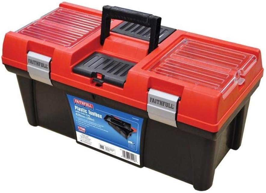 Faithfull FAITB20 Plastic Toolbox with Organiser Lid and Tote Tray 52cm (20in), Red / Black