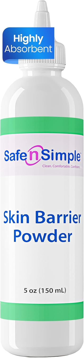 Safe n' Simple Stoma Powder Skin Barrier - 5oz Bottle - Absorbent Ostomy Powder for Skin Protection, Crusting Technique, Adhesive Prep for Colostomy and Ileostomy Care