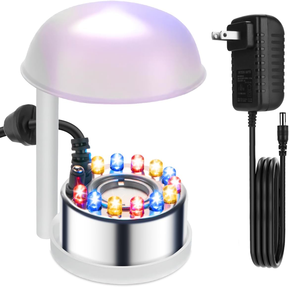 Halloween Mist Maker, Water Fountain Pond Mini Fog Machine Atomizer Air Humidifier, Ultrasonic Mist Maker Fogger Indoor Fountain, Mister Fogger with 12 LED Light and Waterproof Splash Guard