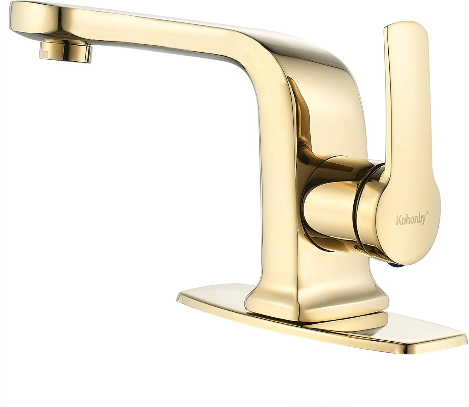 Kohonby Polished Gold Bathroom Faucet, Single Handle Commercial Bathroom Sink Faucet Single Hole with 6 Inches Deck