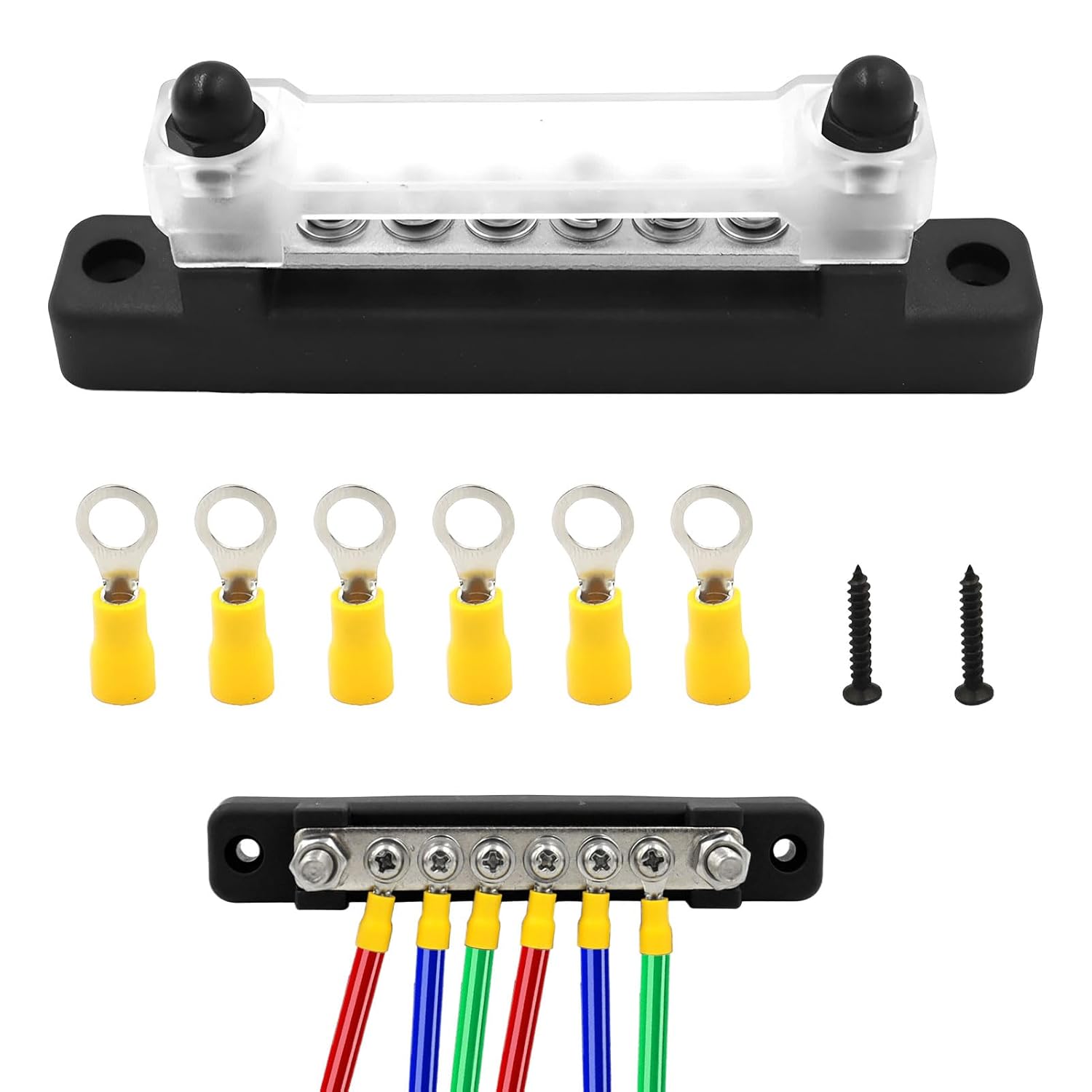 12v Bus Bar,12v-48v Bus Bar Terminal Block,Black Bus Bar 12v,Screws Terminal Blocks Distribution,Power Distribution Block with 6 Terminal Blocks,Suitable for Car,Boat,Marine,Caravan,Rv,Etc