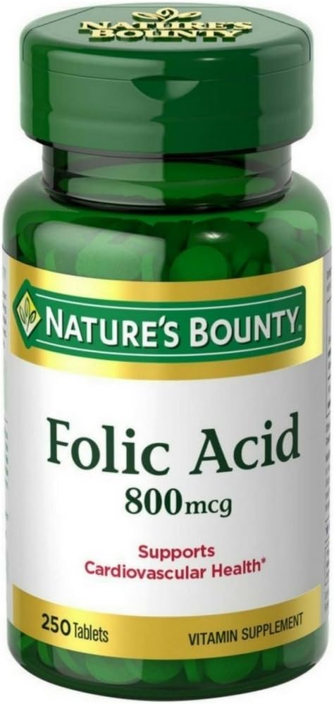 Nature's Bounty Folic Acid 800 mcg Tablets Maximum Strength, 250 Count (Pack of 1)