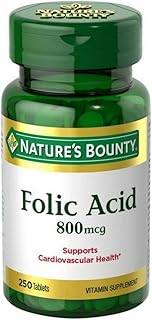 Nature's Bounty Folic Acid 800 mcg Tablets Maximum Strength, 250 Count (Pack of 1)