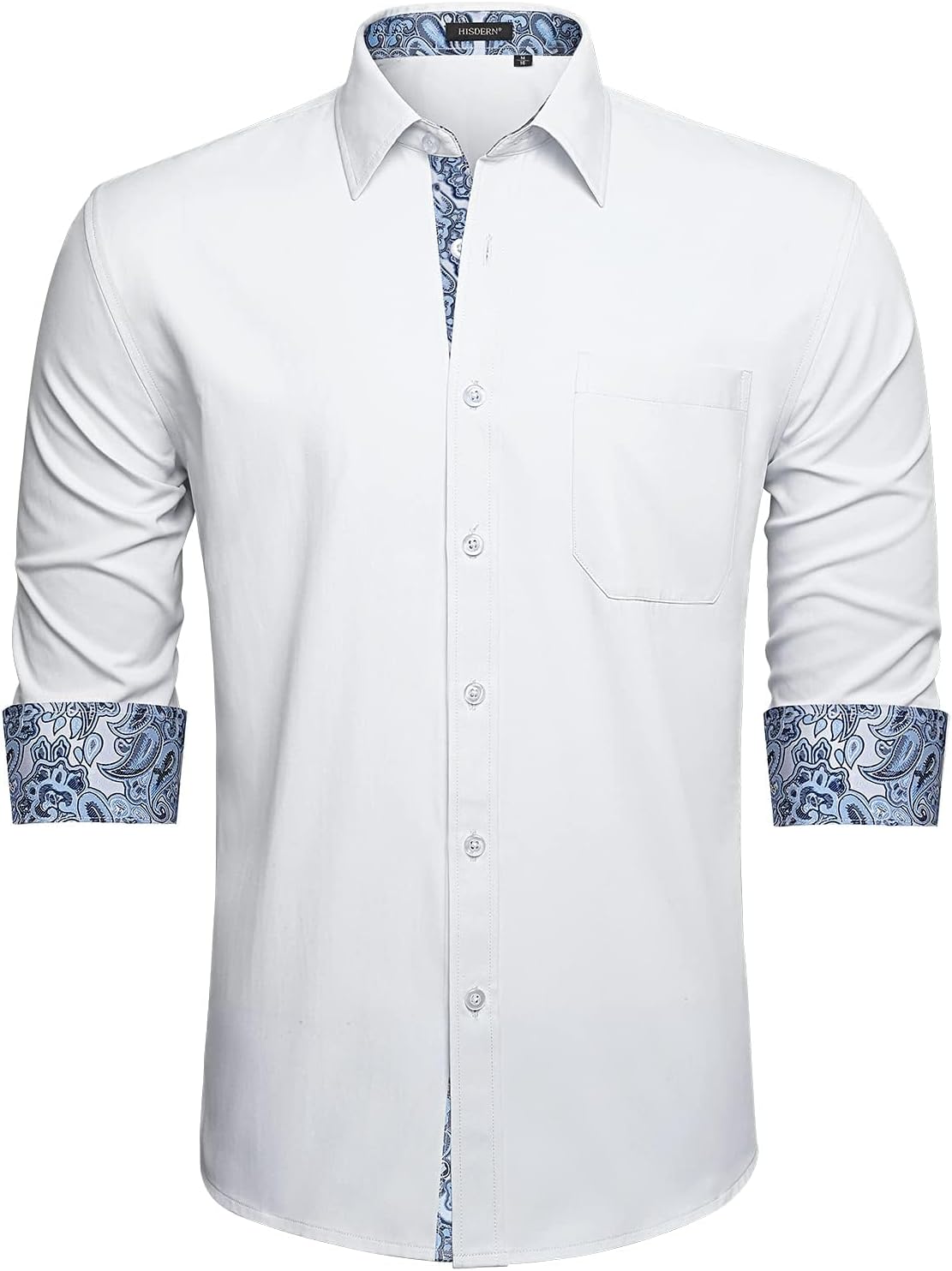 HISDERN Men's Dress Shirts Long Sleeve Formal Casual Business Shirts for Men Regular Fit Button Down Wedding Party Work with Pockets
