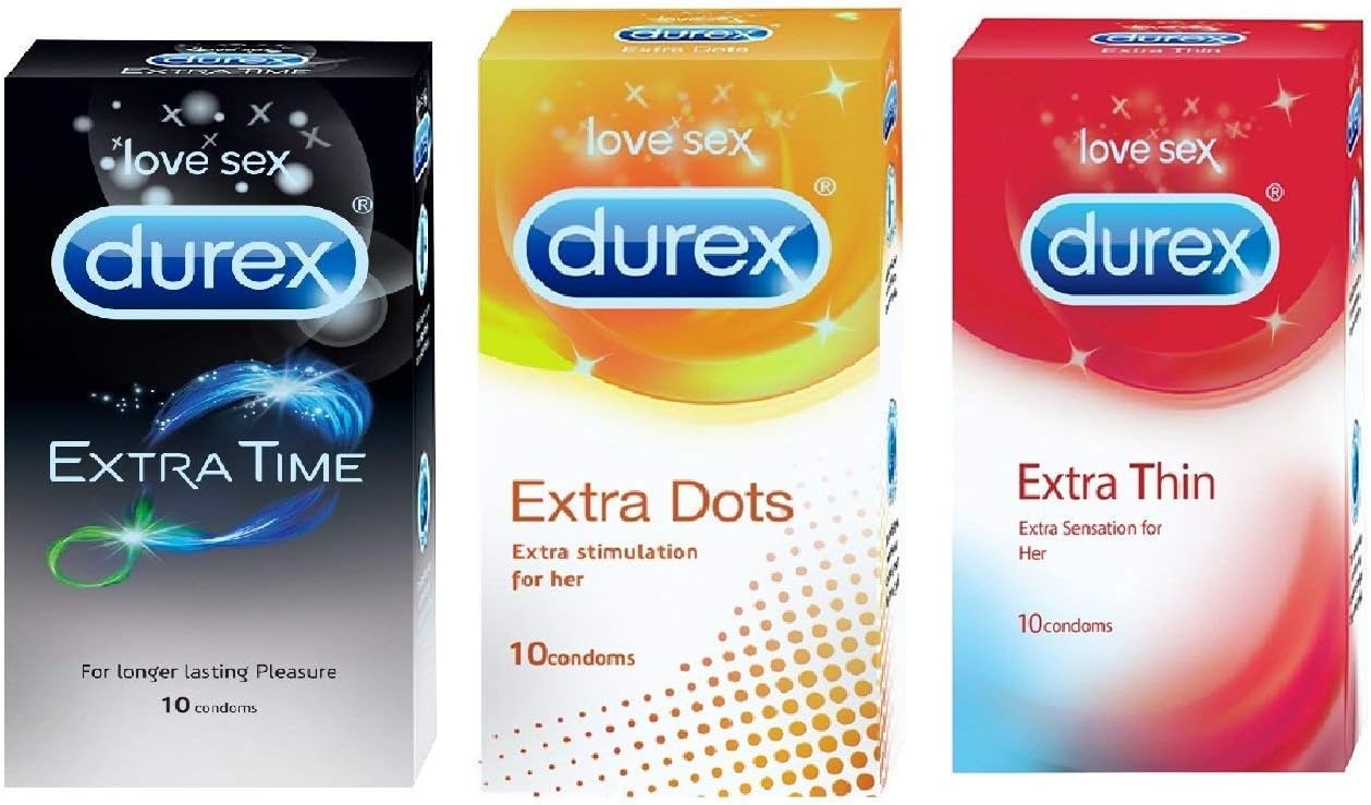 Durex Extended Pleasure (12s), Feel Thin (12s) And Excite Me (12s) Condoms- (Combo Of 3)