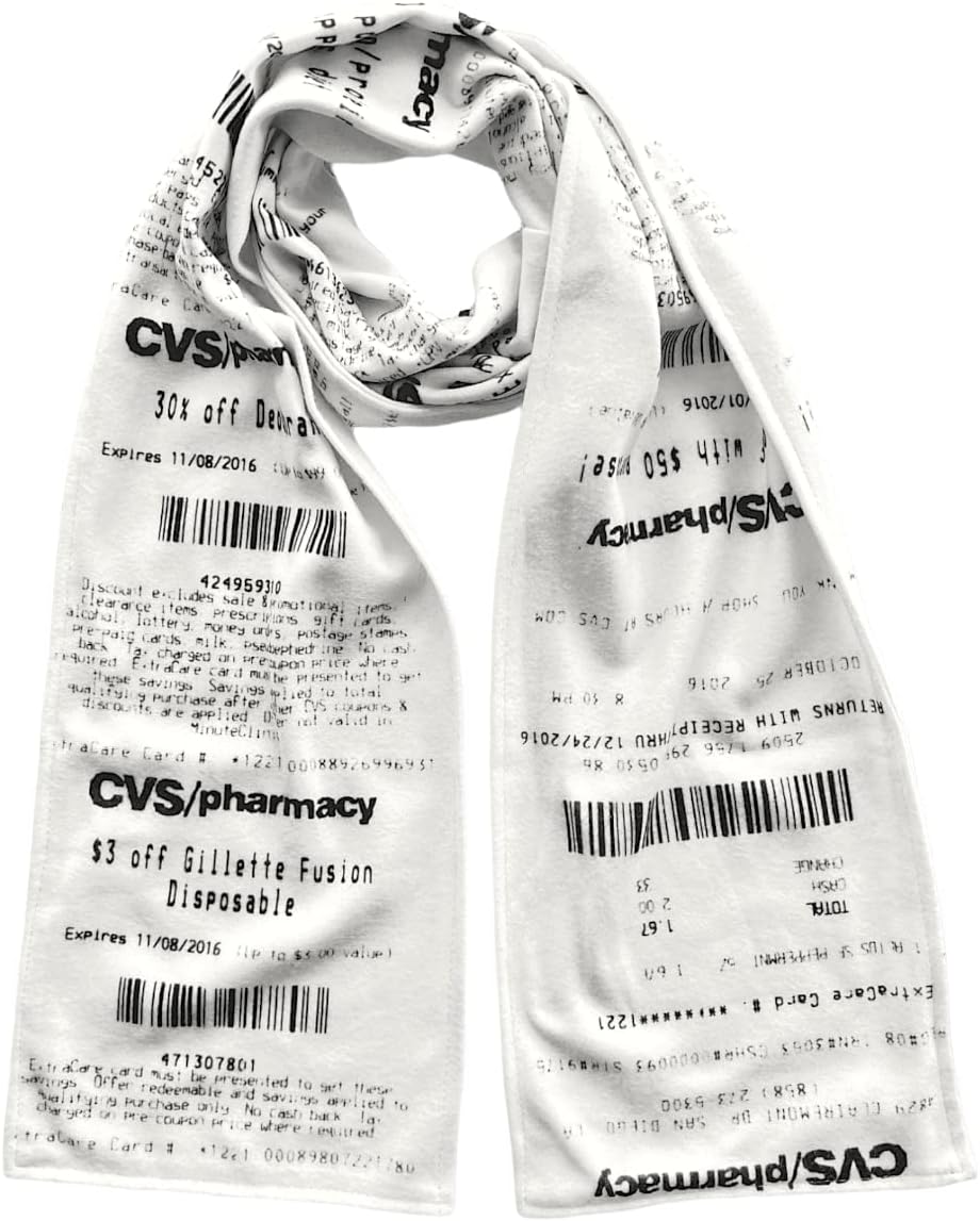 CVS Receipt Scarf, Double Sided, Hilarious 100% Fleece Scarf. Looks Like a Real CVS Receipt