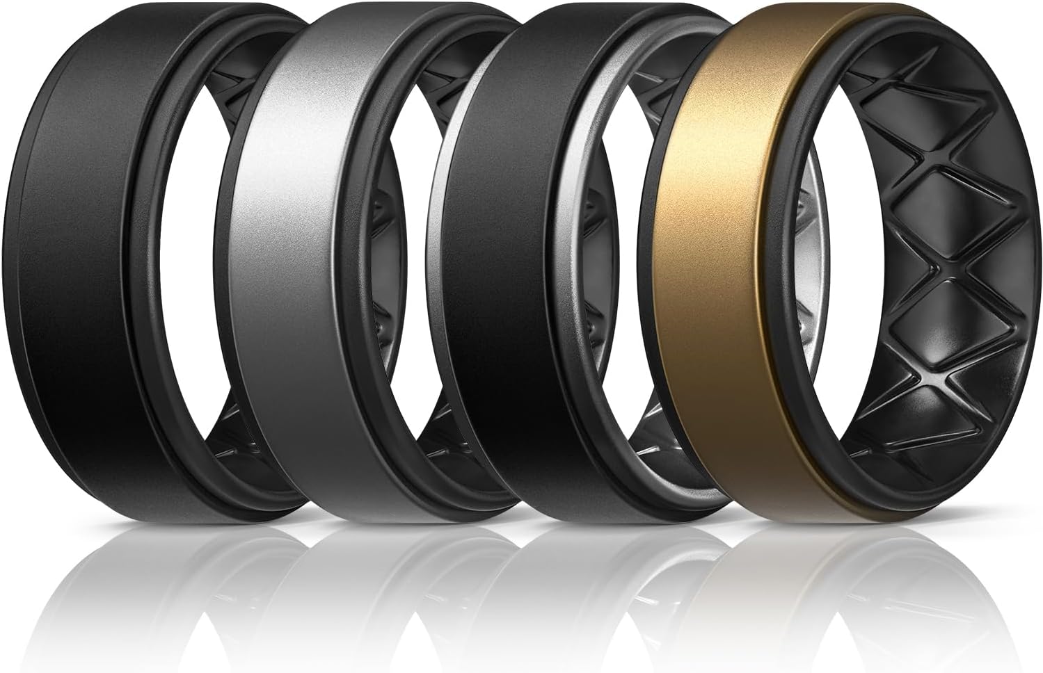 Egnaro Silicone Rings for Men 1/4/5/6/7 Multipack of Breathable Mens Silicone Rubber Wedding Rings Bands - Step Edge