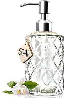 JASAI Diamond Design Glass Soap Dispenser with Pump 304 Stainless Steel Bathroom Soap Dispenser for Hand Soap, Soap, Lotion (Transparent)