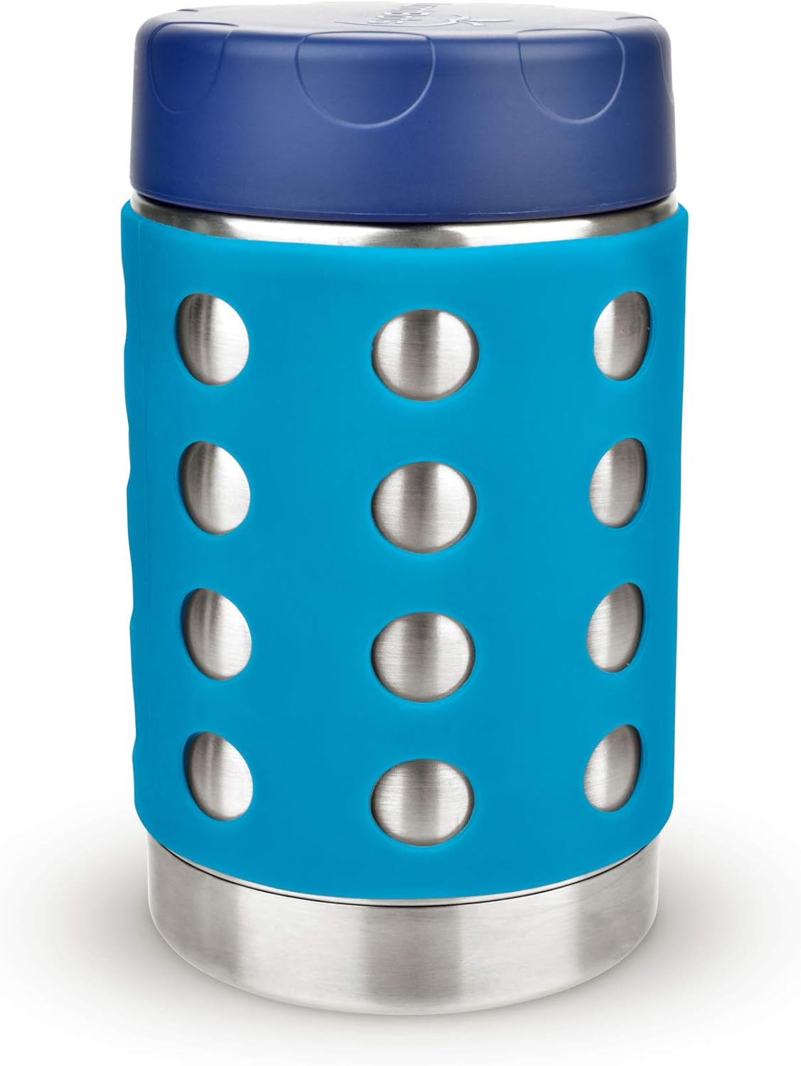 LunchBots Thermal 16 oz Triple Insulated Thermos - Hot 6 Hours or Cold 12 Hours - Leak Proof Thermos Soup Jar - All Stainless Interior - Navy Lid - Aqua Dots