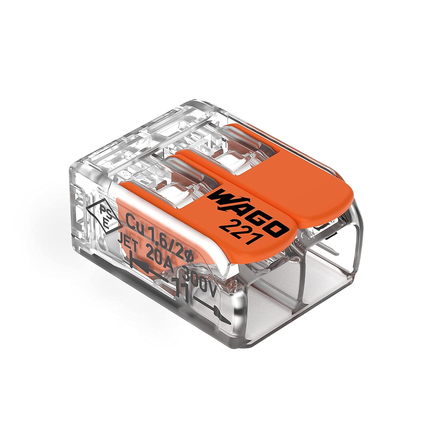 221-412 | WAGO Lever-Nuts® Splicing Connector | for Solid and Stranded Conductors | 2-Conductor with Operating levers | 24-12 AWG | Transparent housing | [Bag of 10 Pieces]
